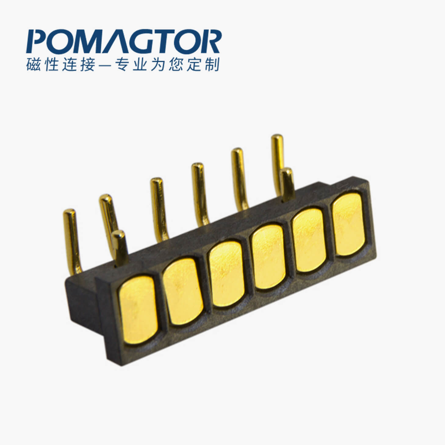POGO PIN连接器 折弯式：6PIN，电镀黄铜Au10u，电压12V，电流1.5A，工作温度-30°~85°