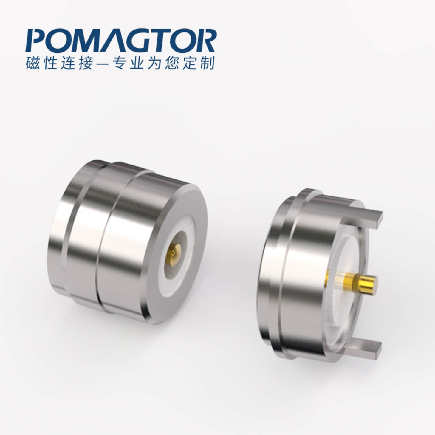 磁吸连接器 圆形磁性系列：2PIN，电镀黄铜Au5u，电压5V，电流2A，弹力30000次+，工作温度-30°~85°