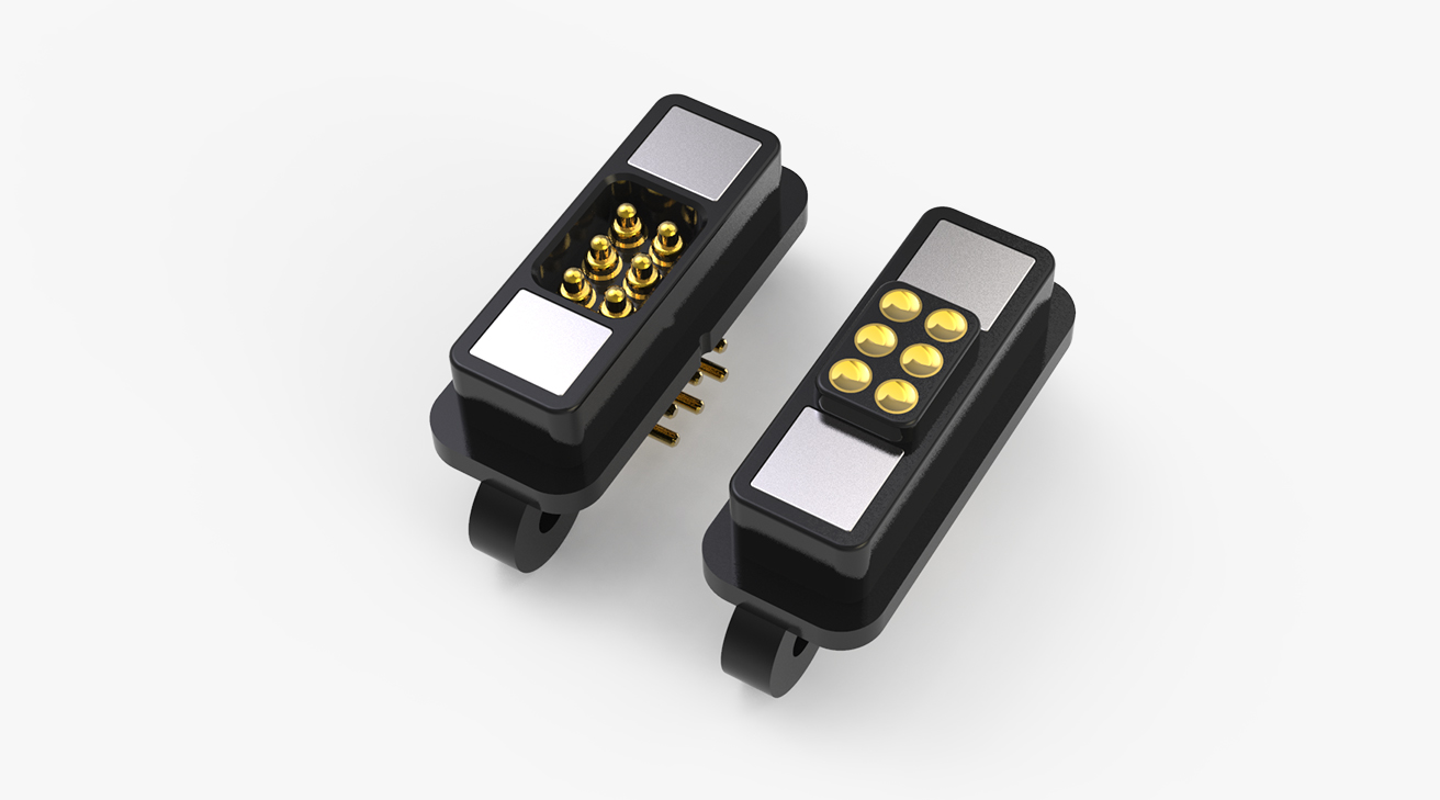 磁吸连接器 TK磁性系列：6PIN，电镀黄铜Au5u，电压5V，电流2A