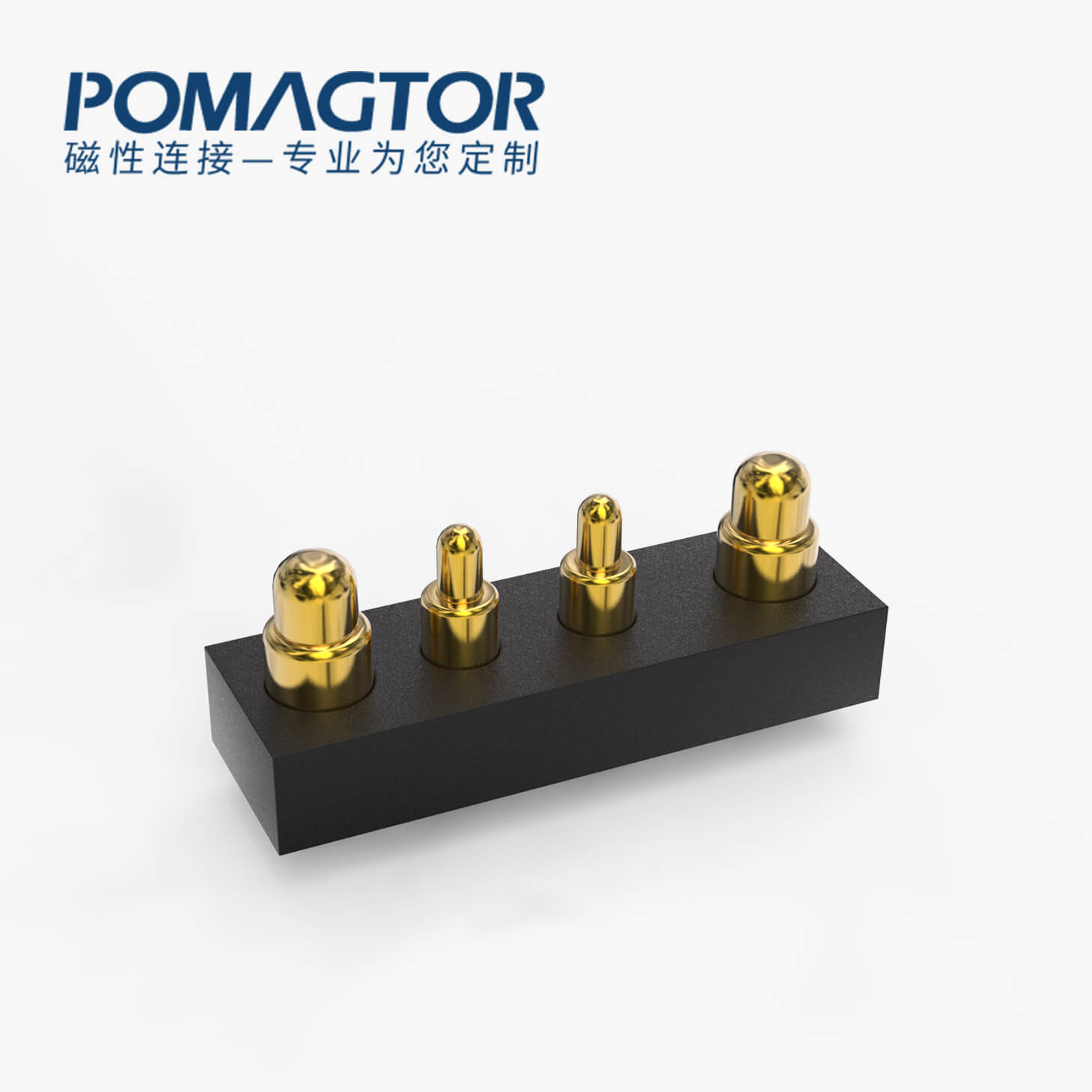 POGO PIN连接器 DIP式：4PIN，电镀黄铜Au10u，电压12V，电流1.2A，工作行程0.5mm:150gfMax，弹力30000次+，工作温度-30°~85°