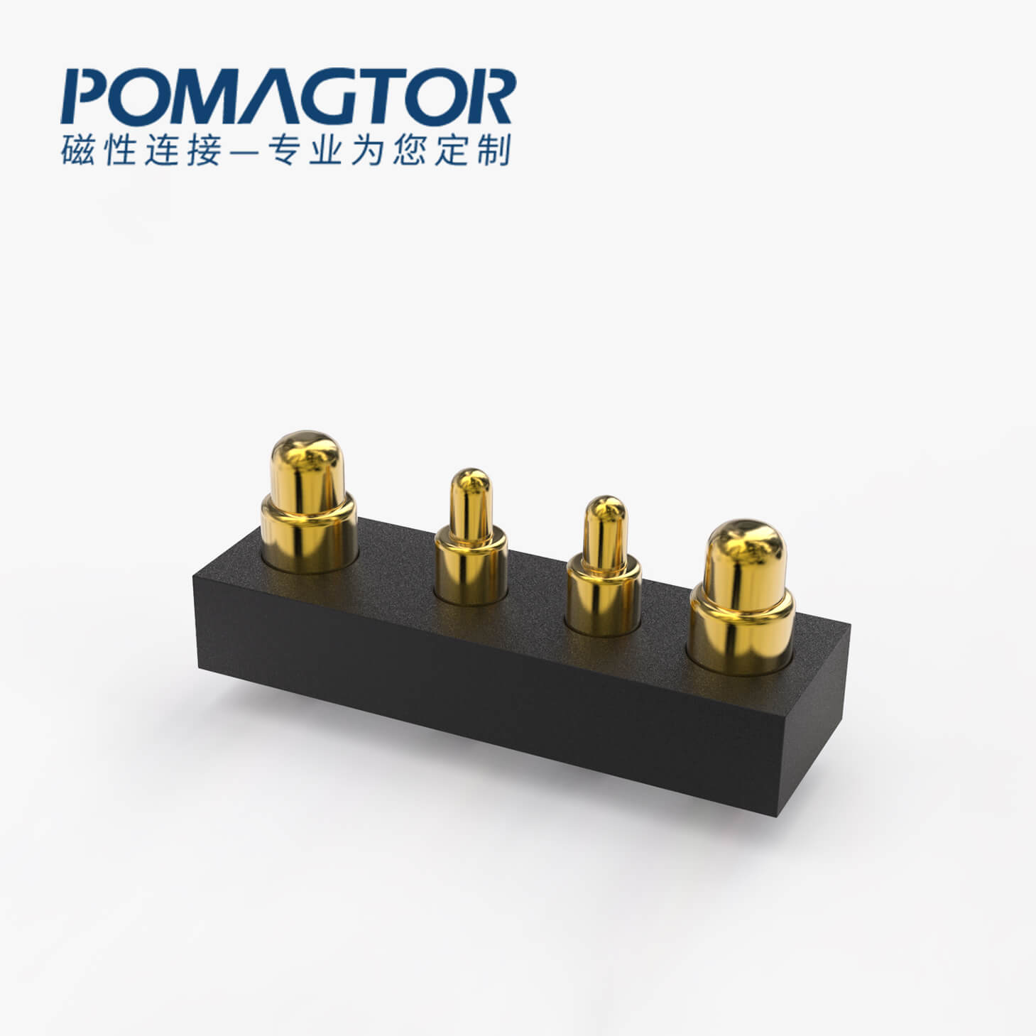 POGO PIN连接器 DIP式：4PIN，电镀黄铜Au10u，电压12V，电流1.2A，工作行程0.5mm:150gfMax，弹力30000次+，工作温度-30°~85°