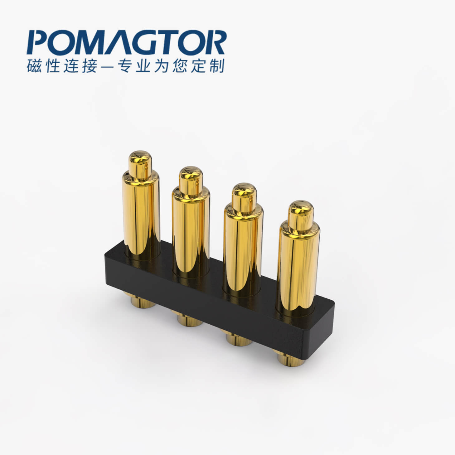 POGO PIN连接器 DIP式：4PIN，电镀黄铜Au3u，电压12V，电流1A，工作行程0.6mm:60gfMax，弹力30000次+，工作温度-30°~85°