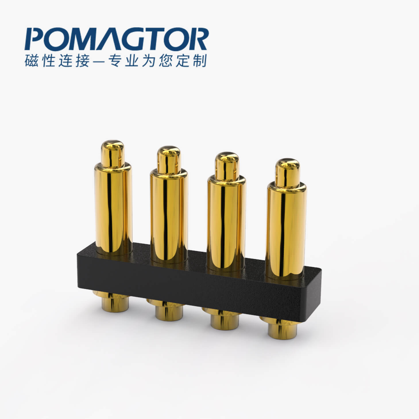 POGO PIN连接器 DIP式：4PIN，电镀黄铜Au3u，电压12V，电流1A，工作行程0.6mm:60gfMax，弹力30000次+，工作温度-30°~85°