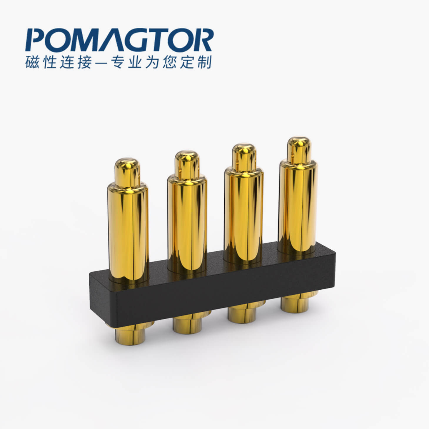 POGO PIN连接器 DIP式：4PIN，电镀黄铜Au3u，电压12V，电流1A，工作行程0.6mm:60gfMax，弹力30000次+，工作温度-30°~85°