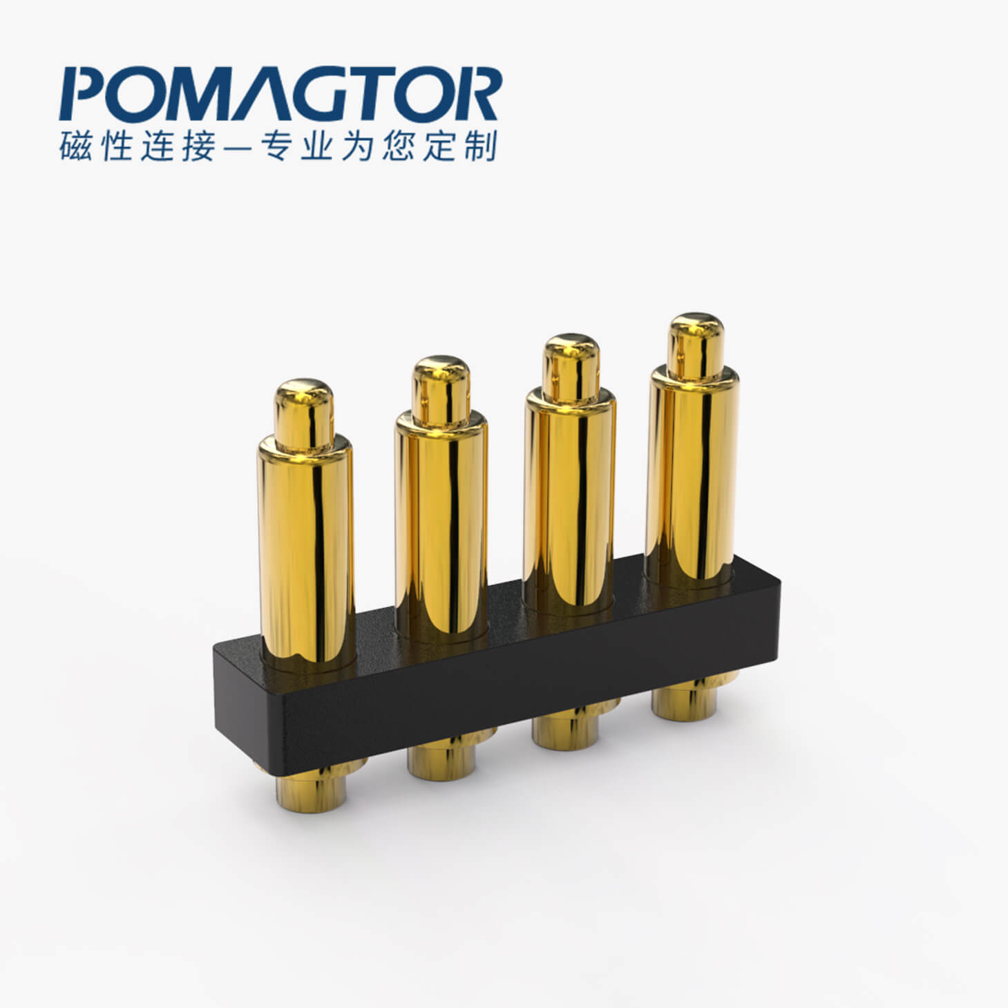 POGO PIN连接器 DIP式：4PIN，电镀黄铜Au3u，电压12V，电流1A，工作行程0.6mm:60gfMax，弹力30000次+，工作温度-30°~85°