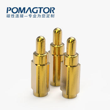 POGO PIN 侧帖式：电镀黄铜Au3u，电压12V，电流1A，工作行程0.8mm:150gfMax，弹力10000次+，工作温度-30°~85°