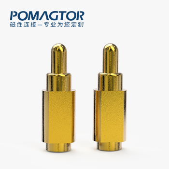 POGO PIN 侧帖式：电镀黄铜Au3u，电压12V，电流1A，工作行程0.8mm:150gfMax，弹力10000次+，工作温度-30°~85°