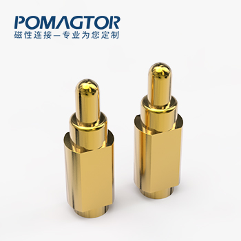 POGO PIN 侧帖式：电镀黄铜Au3u，电压12V，电流1A，工作行程0.8mm:150gfMax，弹力10000次+，工作温度-30°~85°