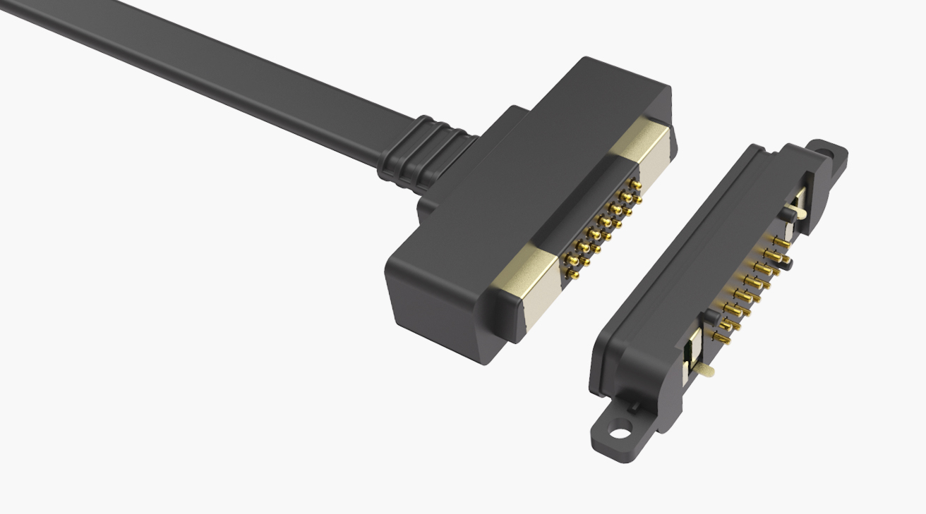 磁吸数据线 TK磁性系列：14PIN，电镀黄铜Au5u，电压5V，电流2A，工作行程1.2mm:45gfMax，弹力寿命100000次+，工作温度-30°~85° 