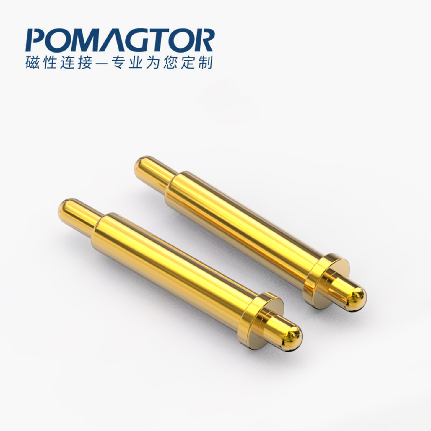 POGO PIN 双头式：电镀黄铜Au1u，电压12V，电流1A，弹力10000次+，工作温度-40°~150°