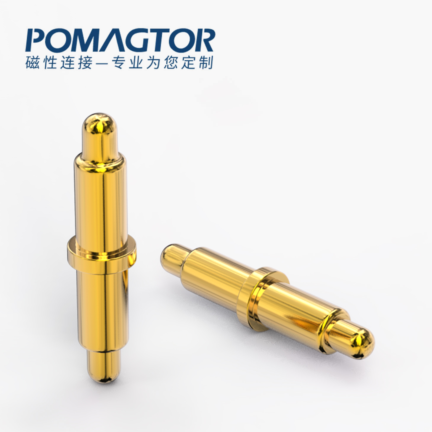 POGO PIN 双头式：电镀黄铜Au1u，电压12V，电流1A，弹力10000次+，工作温度-40°~150°