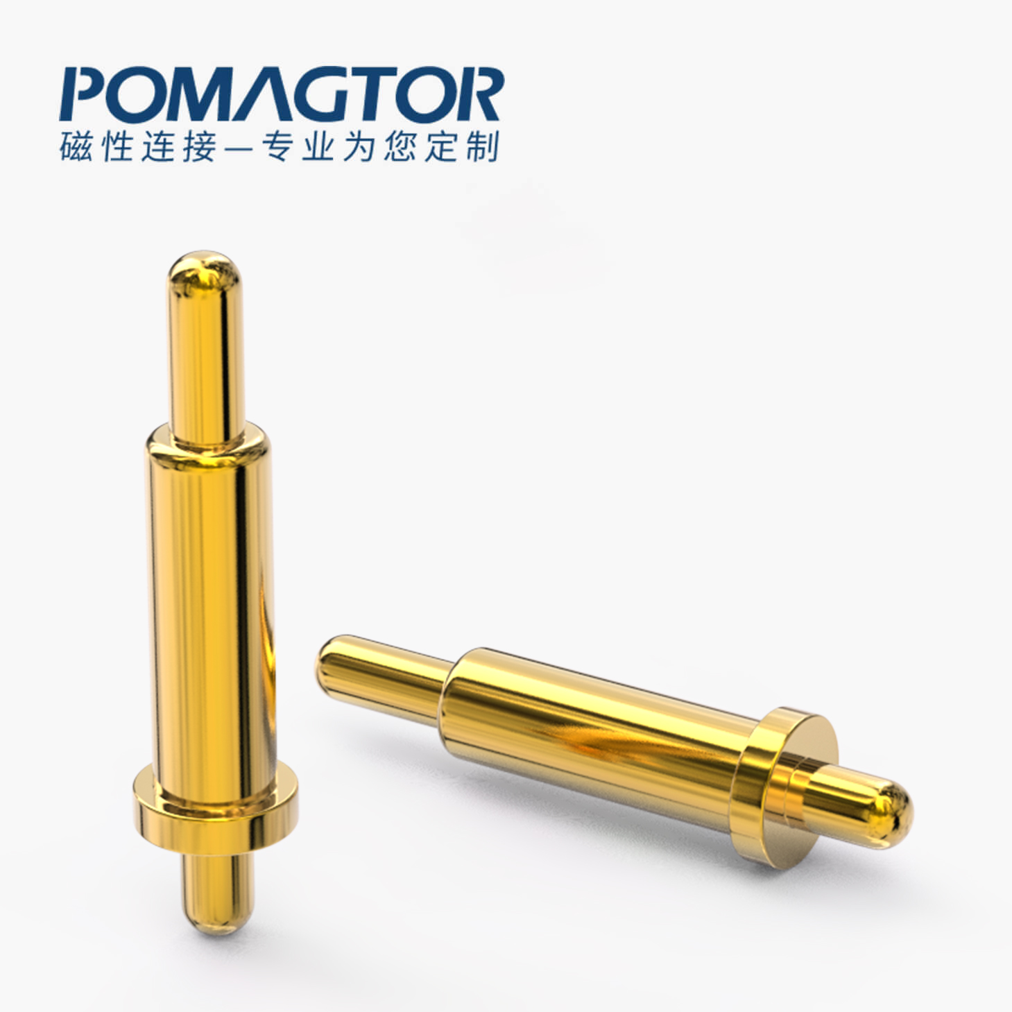 POGO PIN 双头式：电镀黄铜Au1u，电压12V，电流1A，弹力10000次+，工作温度-40°~150°