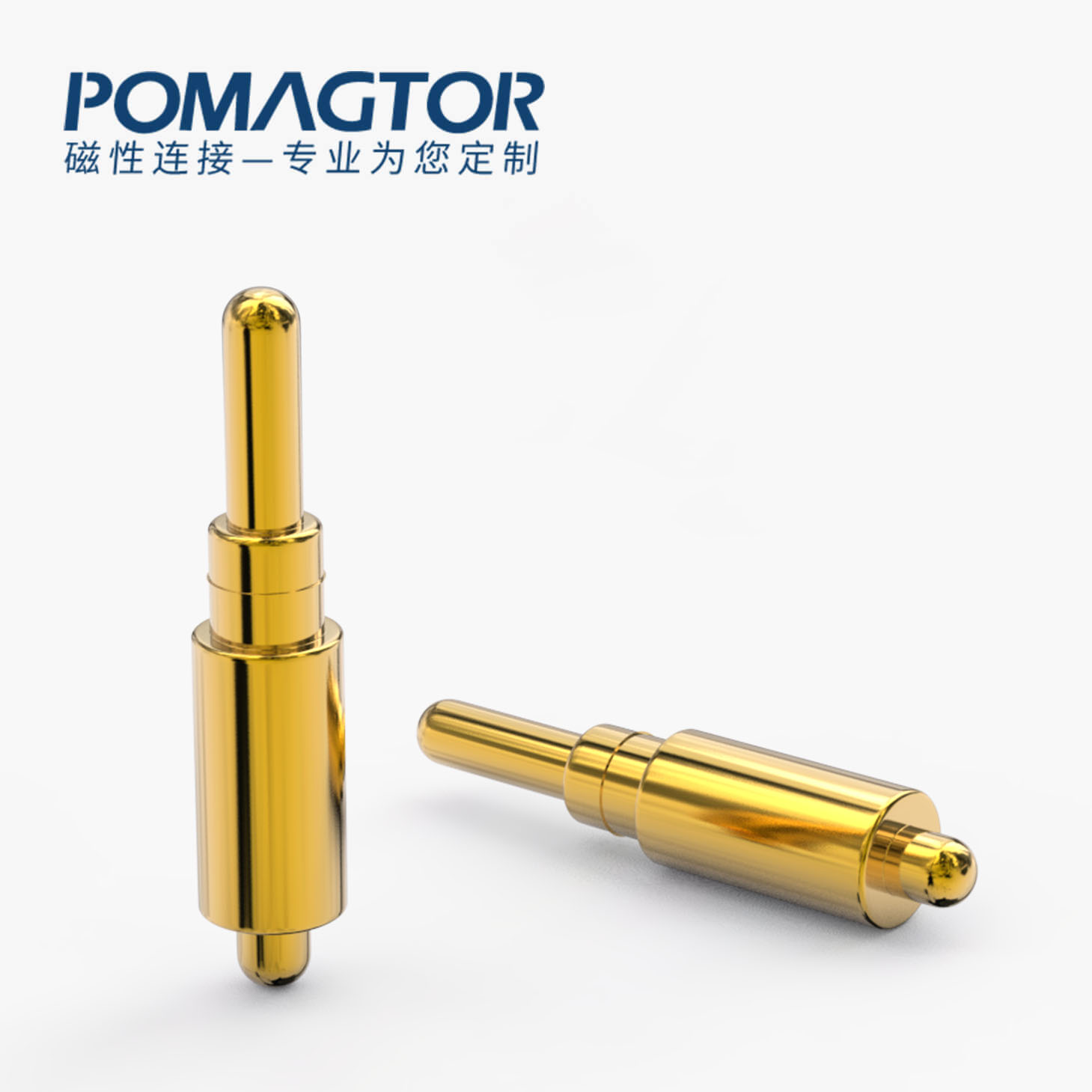 POGO PIN 双头式：电镀黄铜Au1u，电压12V，电流1A，弹力10000次+，工作温度-40°~150°