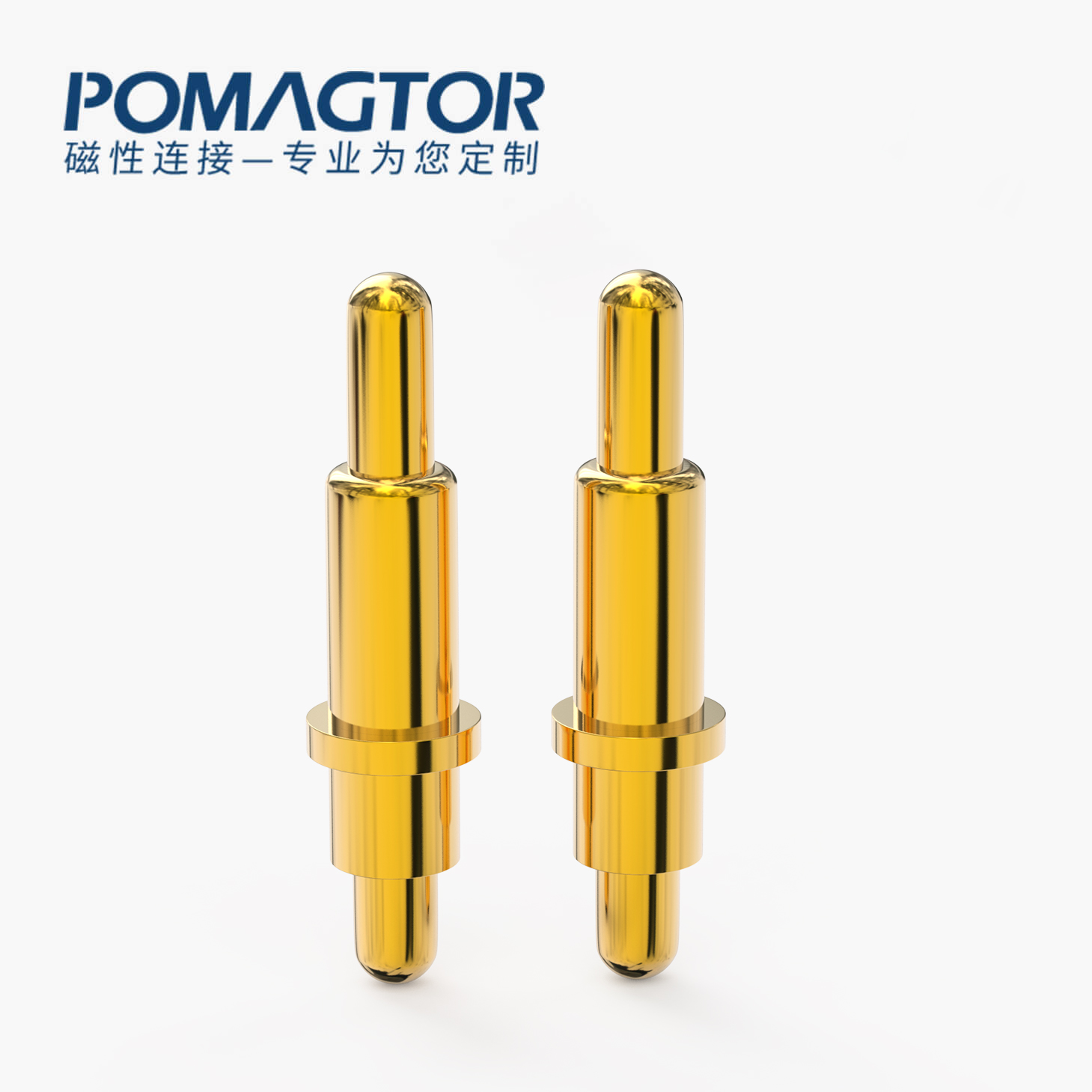 POGO PIN 双头式：电镀黄铜Au1u，电压12V，电流1A，弹力10000次+，工作温度-40°~150°